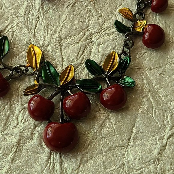 Red Cherries Short necklace-Remarkable Unique Necklace -Summer jewelry - Picture 7 of 9